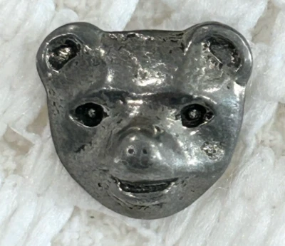 Cute Realistic Smiling Bear Face. Dimensional Pewter w/Loop Shank 5/8" - Image 1 of 3