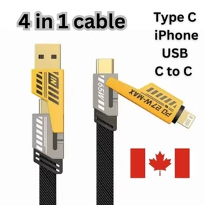 Câble USB Type-C 4 en 1 Câble de Données Câble de Charge Super Rapide pour iPhone Samsung - Photo 1 sur 9