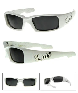 Locs Mens Cholo Biker Sunglasses Wrap White Frame Smoke Lens - LC66 - Picture 1 of 4