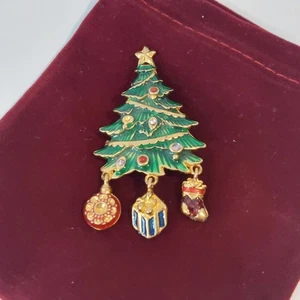 Vintage Christopher Radko Brooch Pin Christmas Tree w/Charms Signed Enamel - Picture 1 of 5