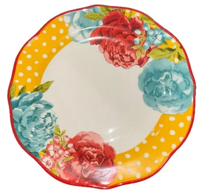 New Pioneer Woman 10.5” Dinner Plate BLOSSOM JUBILEE Polka Dot Yellow Red Teal - Image 1 of 4