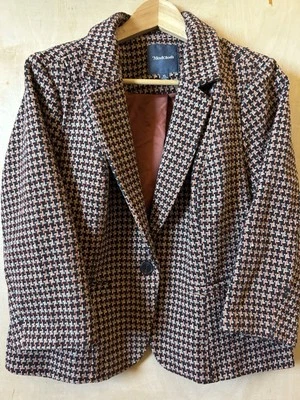 Modcloth Women’s Blazer Sz XL Wool Blend Houndstooth Single Button 3/4 Sleeve - Image 1 of 4
