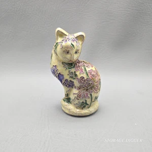 Vintage Cloisonne Goldrand Ton Katze Emaille sitzende Haltung Figur Statue - Bild 1 von 11