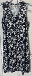 Briggs Shift Dress Size Small Beige W/Black Tropical Pattern Linen/Rayon Pockets - Picture 1 of 6