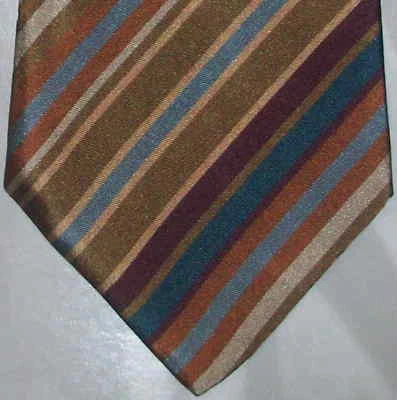 Corbata de seda para hombre de hoy diagonal a rayas marrón tostado bronce granate verde azulado nueva en caja t862  Foto 1 de 4