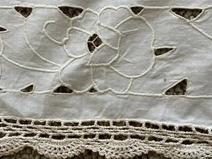 Ecru/Ivory Embroidered 7 Tab Valance with Cutwork Floral 58 inches Long EUC - Picture 1 of 11