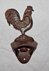 "ABRIDOR DE BOTELLAS DE GALLO DE POLLO Hierro Fundido Montaje en Pared Campo Granja Decoración 5 1/2" da - Imagen 1 de 1