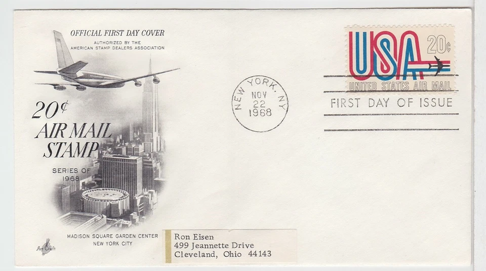 TurtlesTradingPost - USA 20 Cent Air 1968 #C75 FDC - Artcraft Cachet - Image 1 of 1