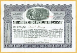 1918 YERINGTON MOUNTAIN COPPER CO. STOCK CERTIFICATE - Bild 1 von 2