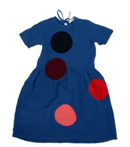 Correll Correll 100% Linen Alma Dress Ocean Blue Polka Dot USA Girls 8/9Y - Picture 1 of 7