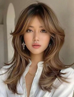 Perruque Synthétique Brune Femme Courte Lisse Frange 45cm +4 Bonnet - Photo 1/4