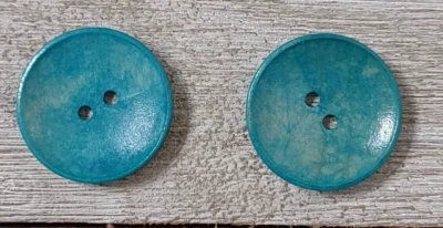 2 Blue Sewing Buttons Crafting Round Shiny Wood 2 Hole 1 1/8"  - Image 1 of 2