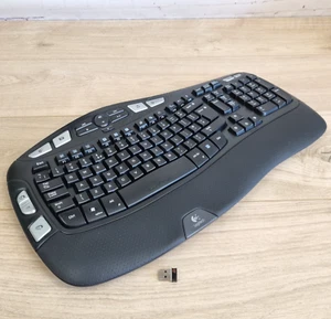Logitech K350 Black Wireless Wave Ergonomic Qwerty Keyboard & USB Connector - Picture 1 of 20