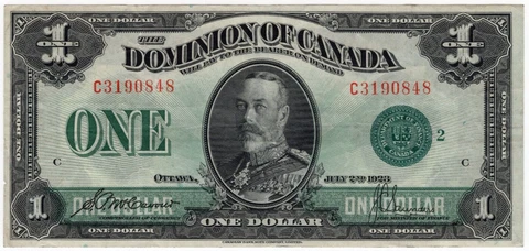 1923 Dominion of Canada $1 Dollar Note - McCavour/Saunders - C3190848 - VF+ Cover