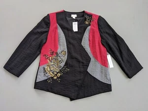 Chico's Size 2 LARGE Pieced Artisan Long Sleeve Jacket Open Front Sequin $139 NW - Picture 1 of 9