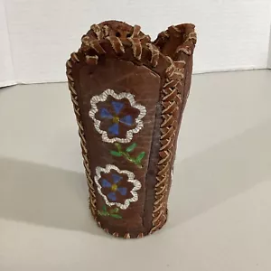Jarrón de cuero vintage artesanal estilo nativo americano decoración suroeste - LEER - Imagen 1 de 7