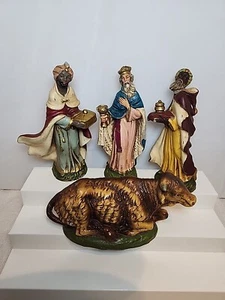 Vtg Italy Composition Christmas Nativity Figures Magi Wisemen Cow 4 Pcs 8" Tall  - Picture 1 of 22