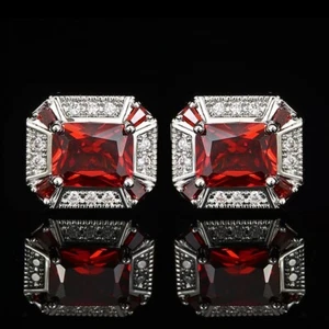 Para hombre Gemelos Cristal Rojo Camisa Francesa Circonio Boda Fiesta Puño Eslabones Regalo - Imagen 1 de 2