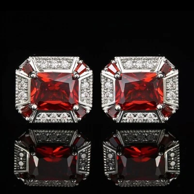 Gemelos Hombre Rojo Cristal Camisa Francesa Circonita Boda Fiesta Gemelos Regalo Foto 1 de 2