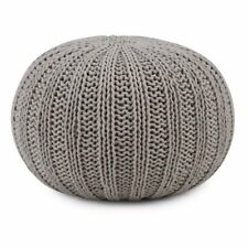 Simpli Home Shelby Hand Knit Round Pouf in Dove Gray