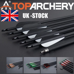 12PK Archery 30" Carbon Arrows SP500 Hunting Arrowheads for Compound Recurve Bow - Picture 1 of 14