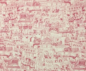 BALLARD DESIGNS ALMERIA PINK CITY TOILE MOTIF MULTIPURPOSE FABRIC 1.25 YARD 54"W - Picture 1 of 6