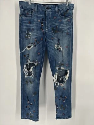 Lucky Brand Women's Sz 2/26 32x29 Sienna Slim Boyfriend Jeans Embroidered Flower - Image 1 of 4