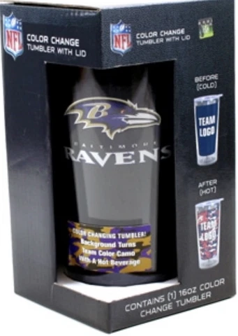 Baltimore Ravens 16-Ounce Color Change Tumbler with Lid New In Box MRSP $24.99 Cover