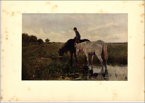 1912 Vintage Druck Anton Mauve Bewässerungspferde 1871 Fine Art Pferd Mann Feld - Bild 1 von 3