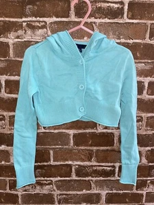 NWOT GAPKIDS GAP KIDS GIRLS XS 4-5 4 5 BABY BLUE SHRUG HOODED CROPPED CARDIGAN - Picture 1 of 2