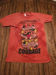 Ed Hardy Quad Aces Hold Em Poker Gamble Curse Love Vintage Red Shirt (L) - Picture 1 of 14