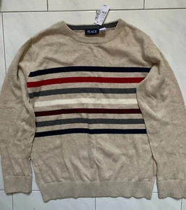 TCP Children's Place Boy's Striped Sweater Size XL 14 Striped - H/T Straw Color - Picture 1 of 5