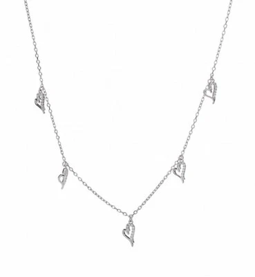 Collana Donna Argento 925 Catenina 5 Cuori Punto Luce Oro Bianco Pietre - Immagine 1 di 3