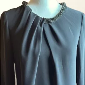 Lafayette 148 Black Holiday Jeweled Beaded Neckline 100% Silk Blouse in Size 6 - Picture 1 of 11