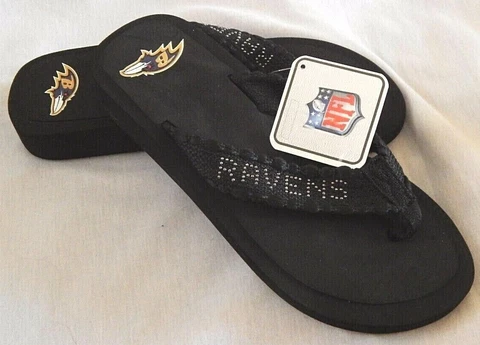 Baltimore Ravens Flip Flops Womens XS 5/6 Black NFL Football NEW Shoes Sandals Cover