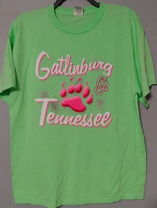 Gatlinburg Tennessee Tee T Shirt Adult Unisex L Bear Paw Bright Green White Pink - Picture 1 of 4