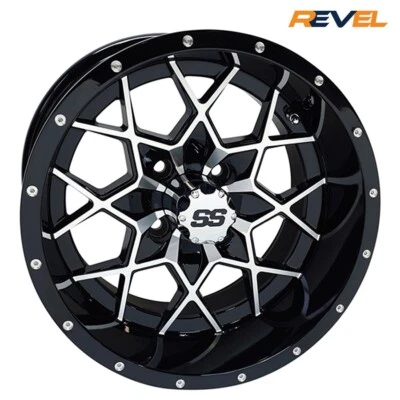 Set of 4, RHOX 15" RX387 Machined & Gloss Black Golf Cart Wheels, 15x7, ET -25 - Image 1 of 2