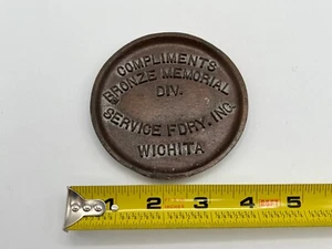Vintage Service Foundry Bronze Memorial Div. Wichita, Kansas Seal Drink Coaster - Picture 1 of 7