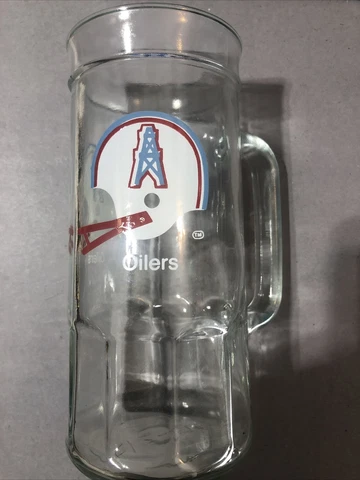 HOUSTON OILERS vintage & rare original NFL Fisher Nuts 7" Glass Collector Mug Cover