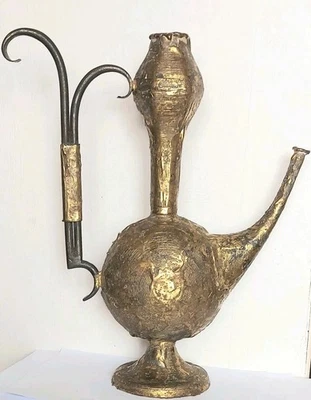 VASE ANCIEN AIGUIERE ART BRUTALISTE MAX BRE BRONZE FER FORGÉ 1970 LAMPE DESIGN  - Photo 1/4