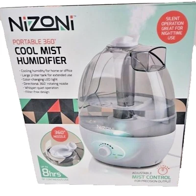 NIZONI Portable 360° Cool Mist Humidifier Filter-Free Lasts Up To 8 Hours - Time - Image 1 of 4