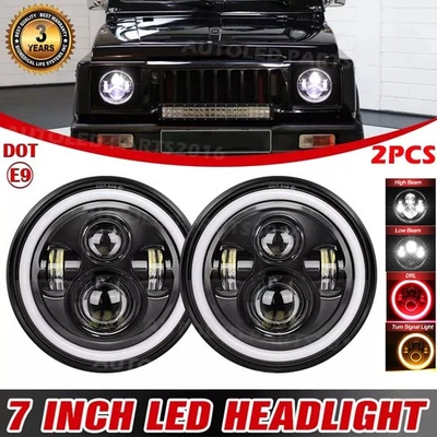 Par de faros redondos LED de 7" para Suzuki Samurai SJ410 rojo halo DRL haz alto/bajo Foto 1 de 4
