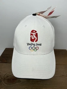 Olympics 2008 Beijing Hat White Twill Cap Med Elastic Fit Embroidered Excellent - Picture 1 of 24