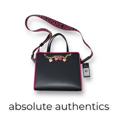 $228 New KARL LAGERFELD PARIS  Black & Fuchsia Crossbody Bag - Image 1 of 3