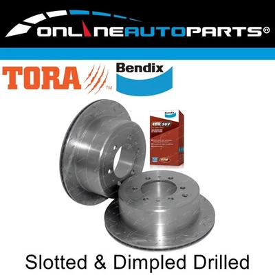 2 Slotted Rear Disc Rotors + Brake Pads Set for FZJ80 HDJ80 HZJ80 Bendix 9/92-98 - Image 1 of 4