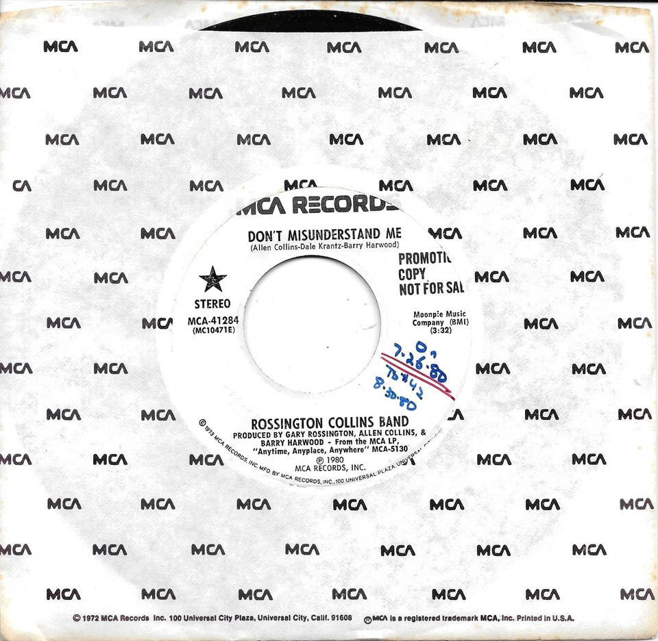 ROSSINGTON COLLINS BAND  Don't Misunderstand Me  rare promo 45  LYNYRD SKYNYRD - Image 1 of 1