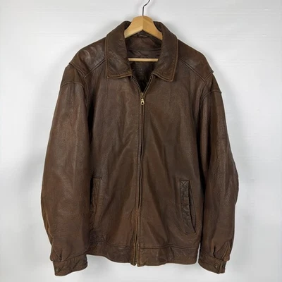 Vintage Field FC Gear Mens L Brown Leather Bomber Jacket Zip Up Distressed 90s - Image 1 of 4