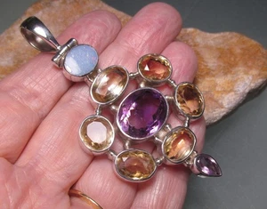 Sterling Silber 19gr Zitronenquarz/Amethyst/Opal Edelsteine Anhänger. Geschenktüte. - Bild 1 von 5
