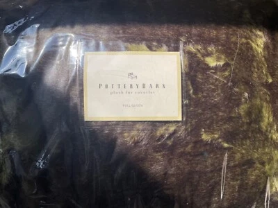 Pottery Barn Plush Fur Coverlet Full/Queen Olive w/ Euro Shams NEW - Image 1 of 4