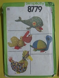 Uncut 1978 Simplicity Craft Sewing Pattern #8779 Stuffed Animals (Whale Is Cut) - Picture 1 of 3